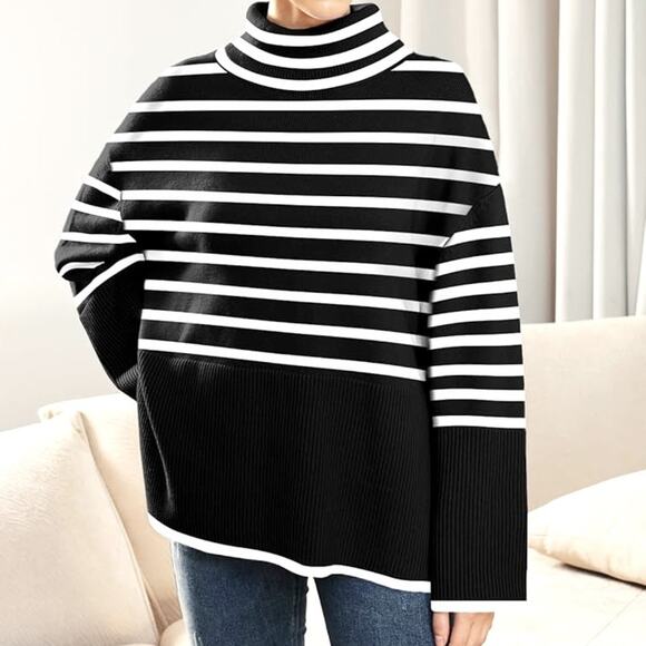 NWT REVOLVE & MINIMALIST lovers COMMENSE black white stripe oversized SWEATER L - Picture 9 of 9
